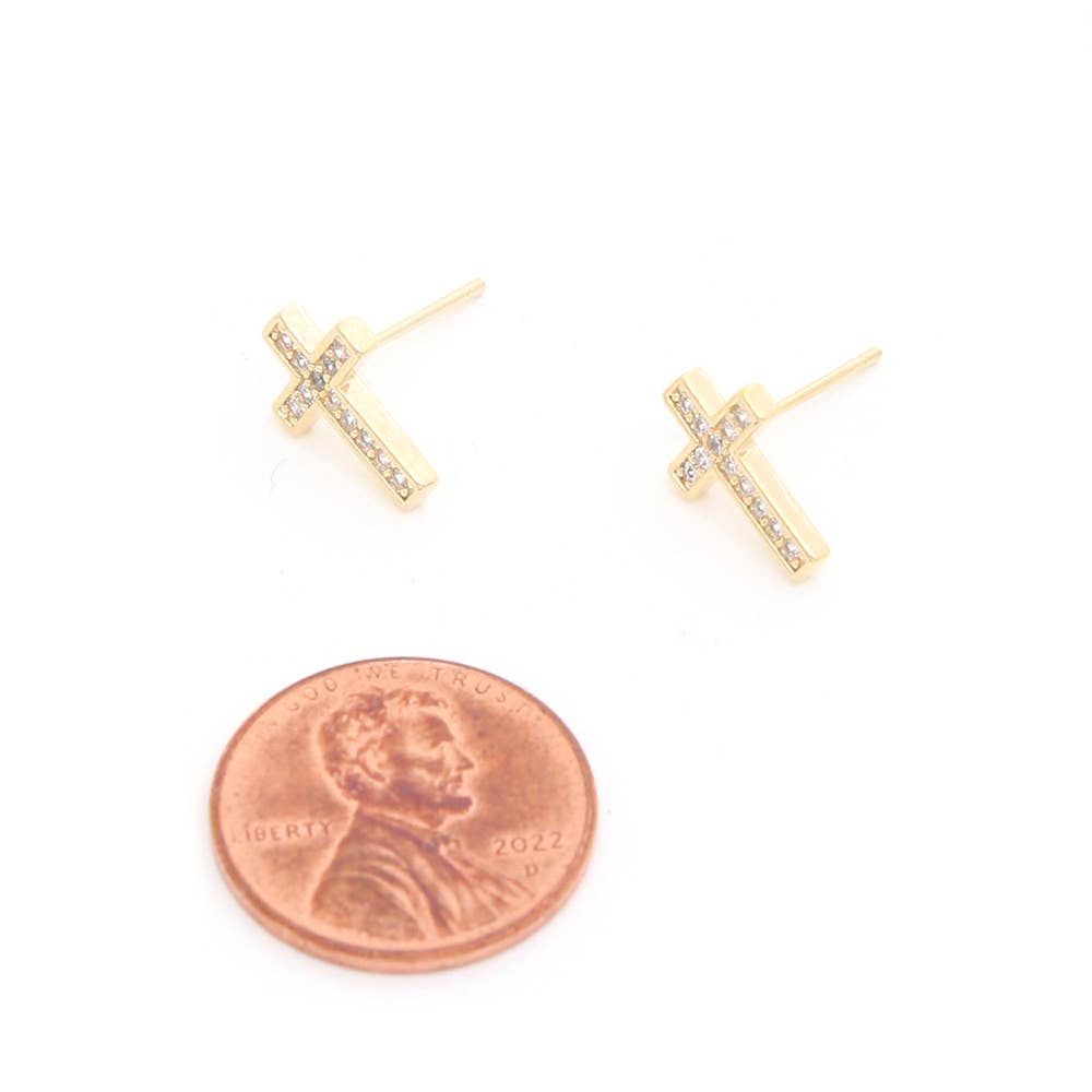 GOLD DIPPED BRASS CROSS STUD EARRING