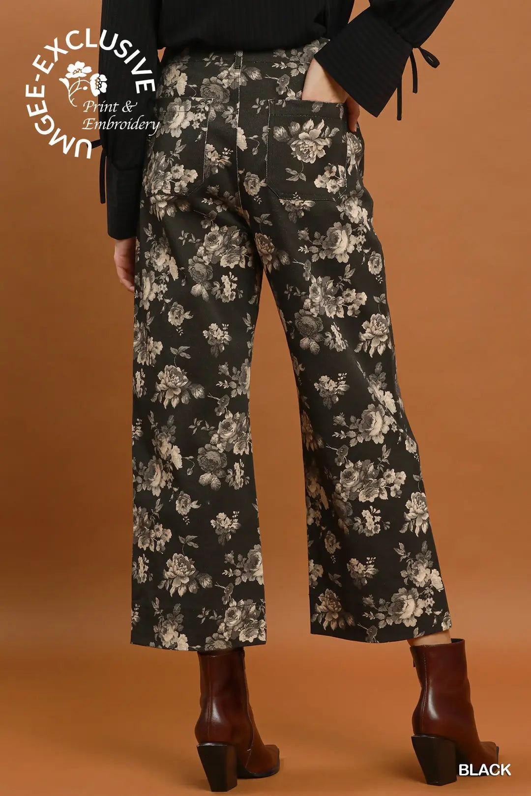Floral Print Wide Leg Cropped Pants