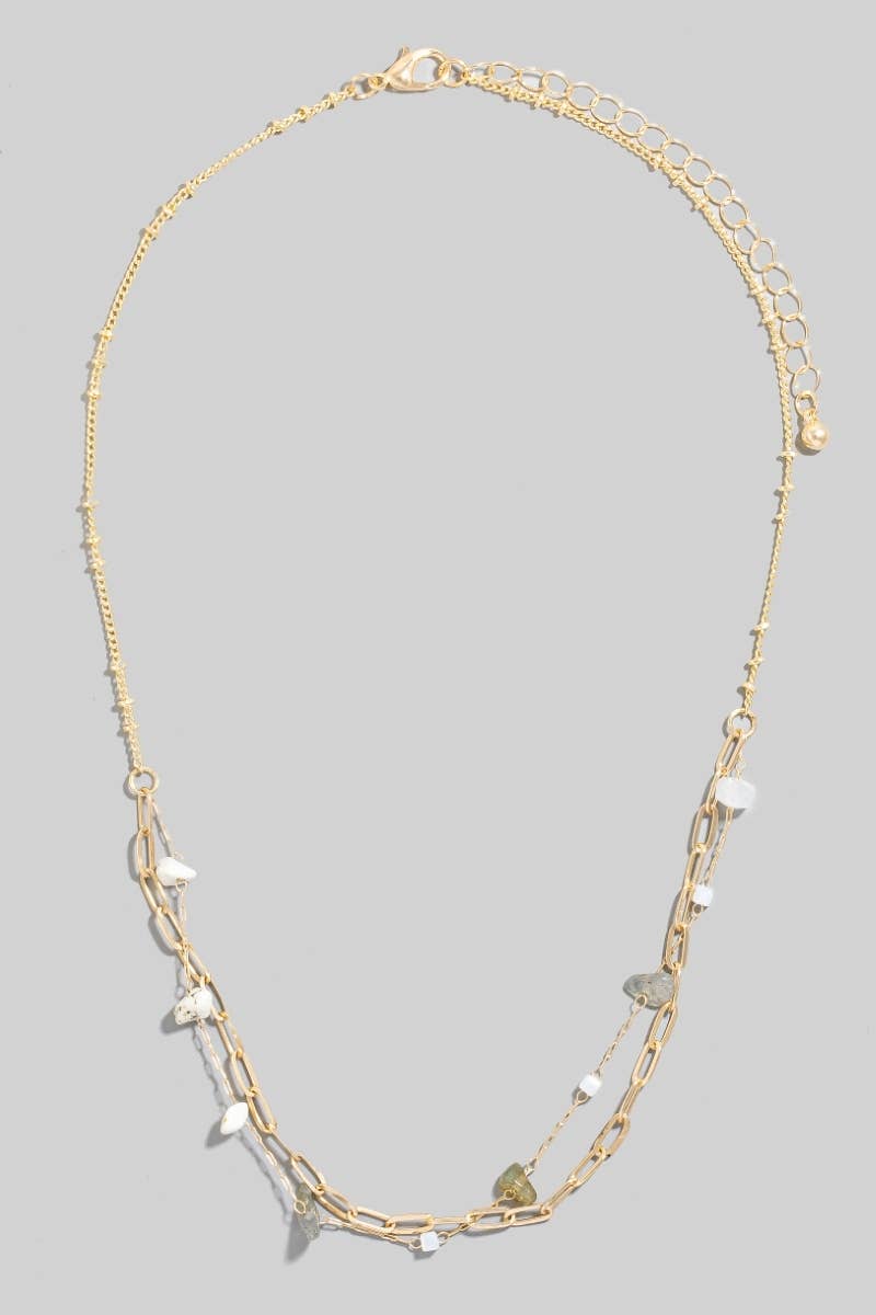 Pebble Stones And Faceted Beads Layered Chain Necklace