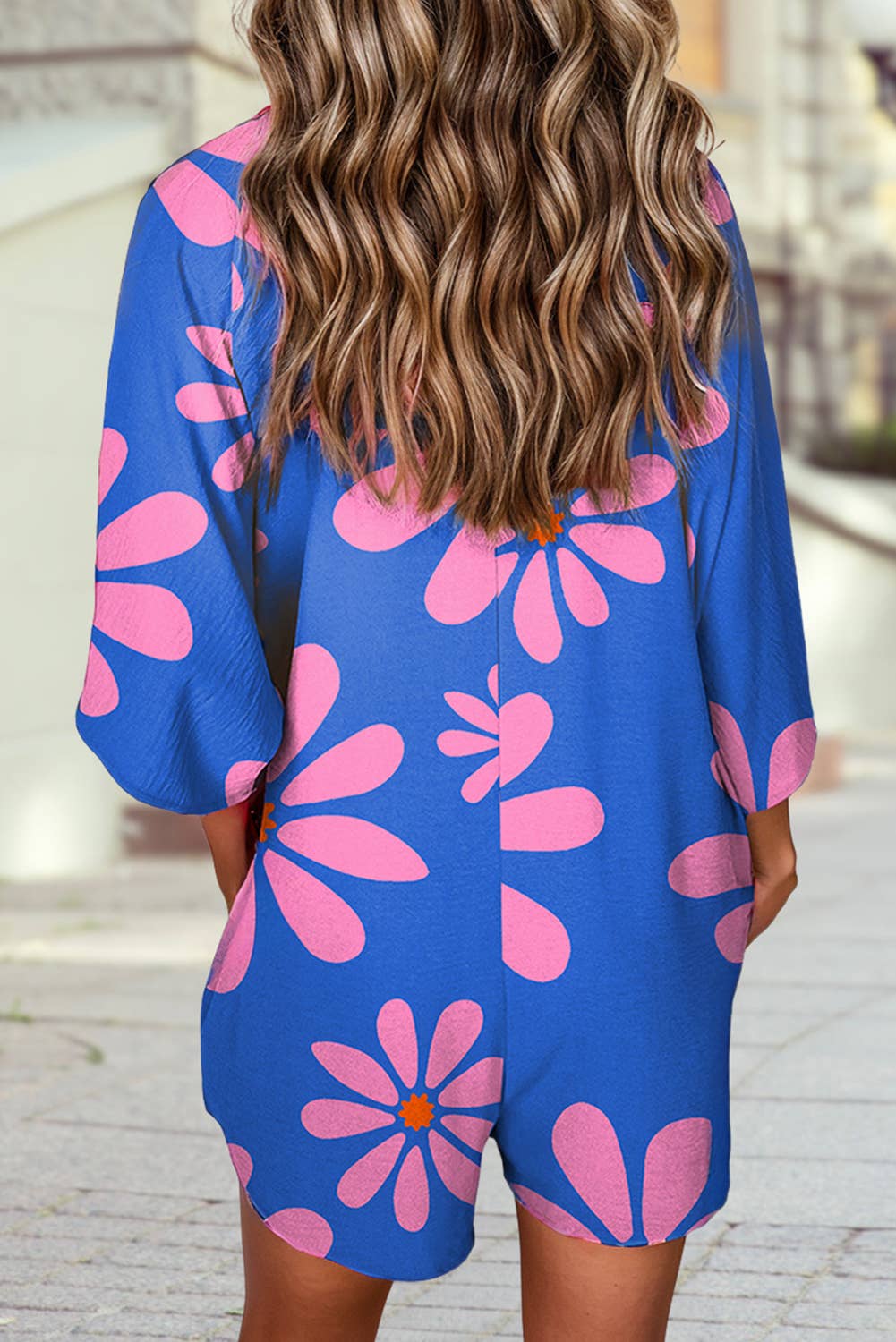 Summer Flower Print Shirt Collar Button Front Loose Romper