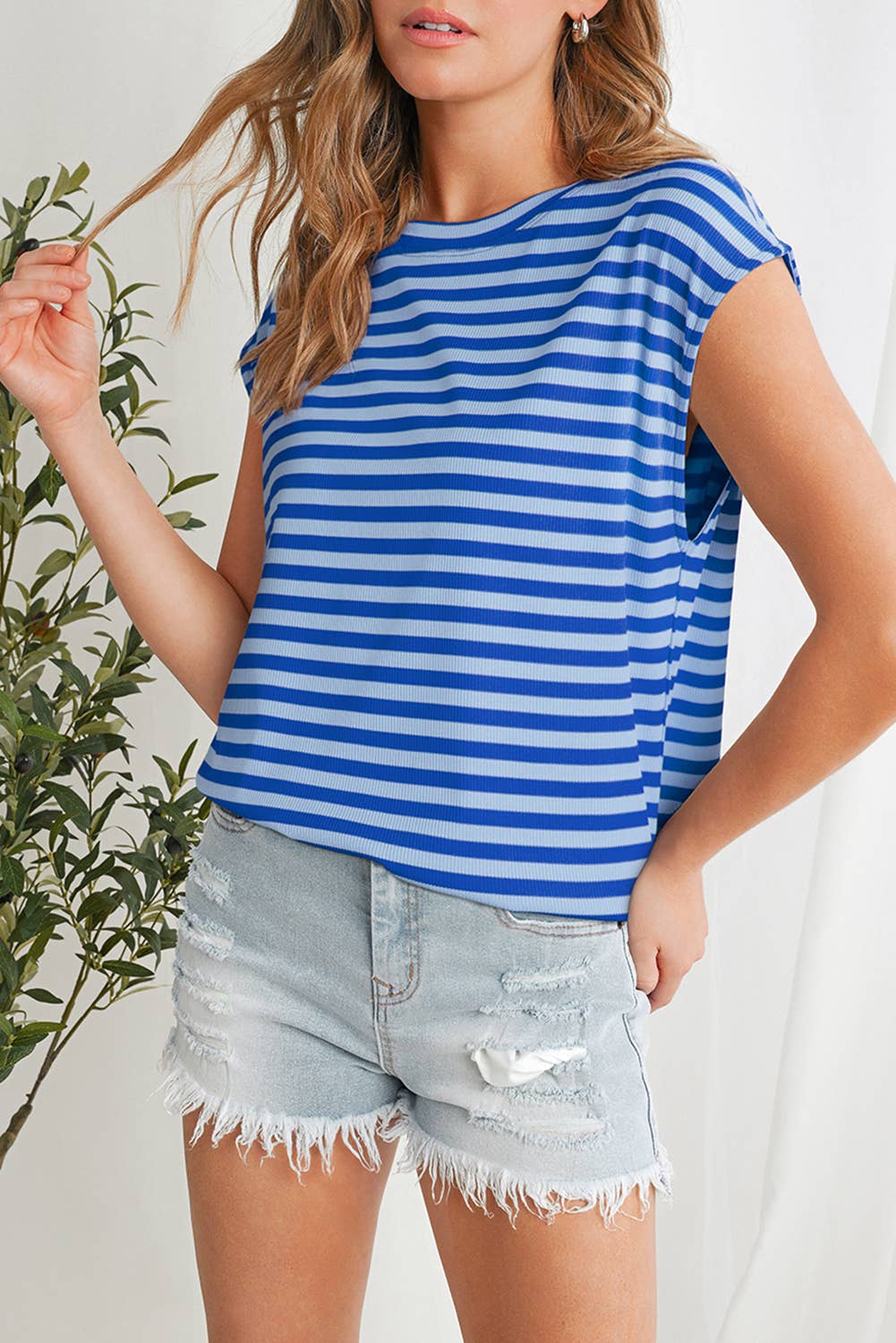 Stripe Ribbed Cap Top