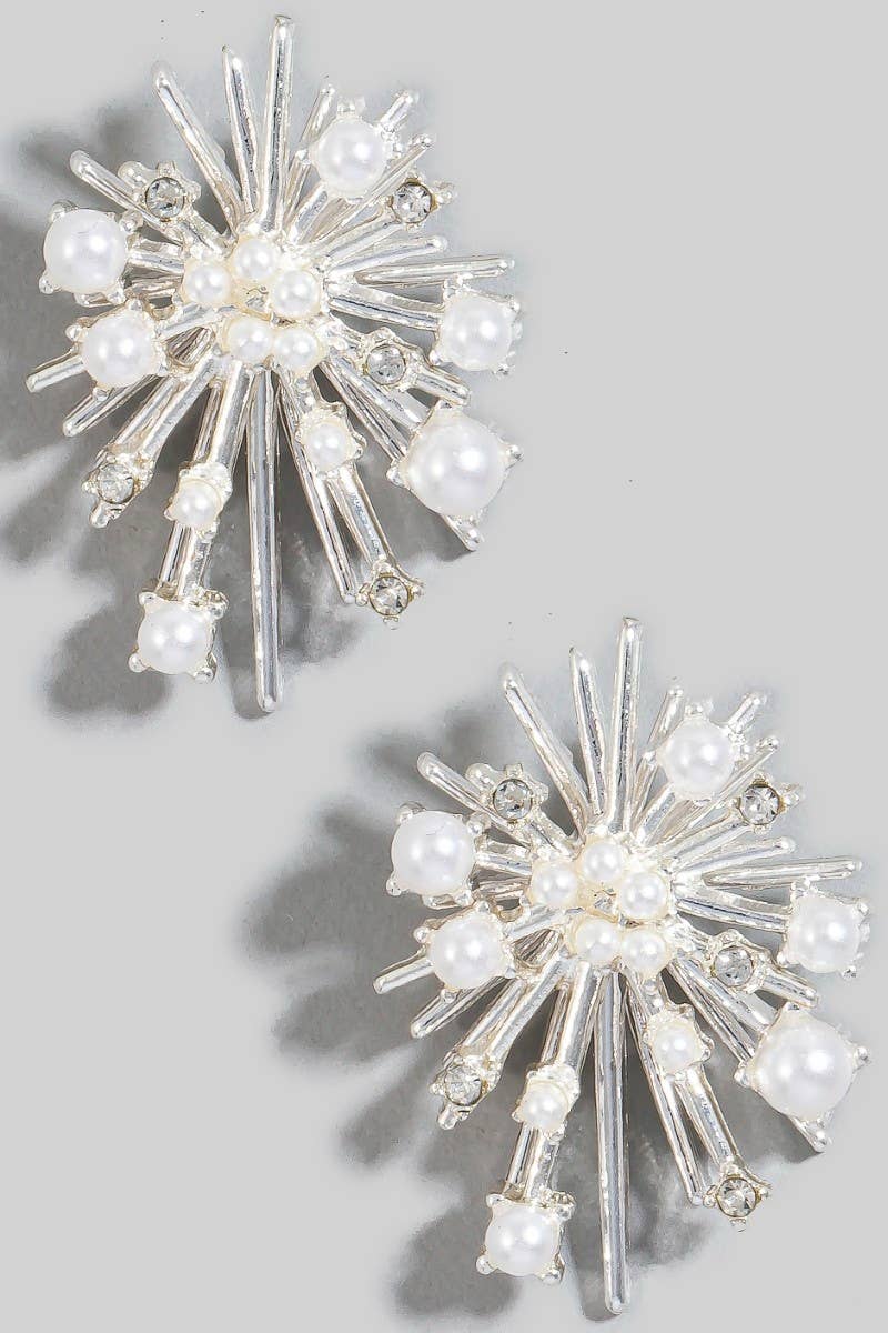 Pearl And Rhinestone Studded Cluster Burst Stud Earrings