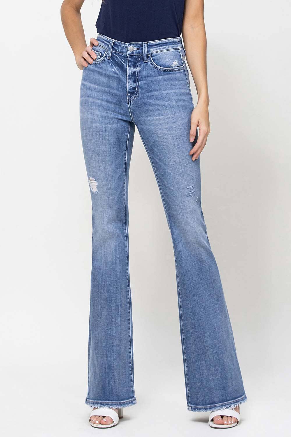 HIGH RISE DISTRESSED FLARE JEANS F4217