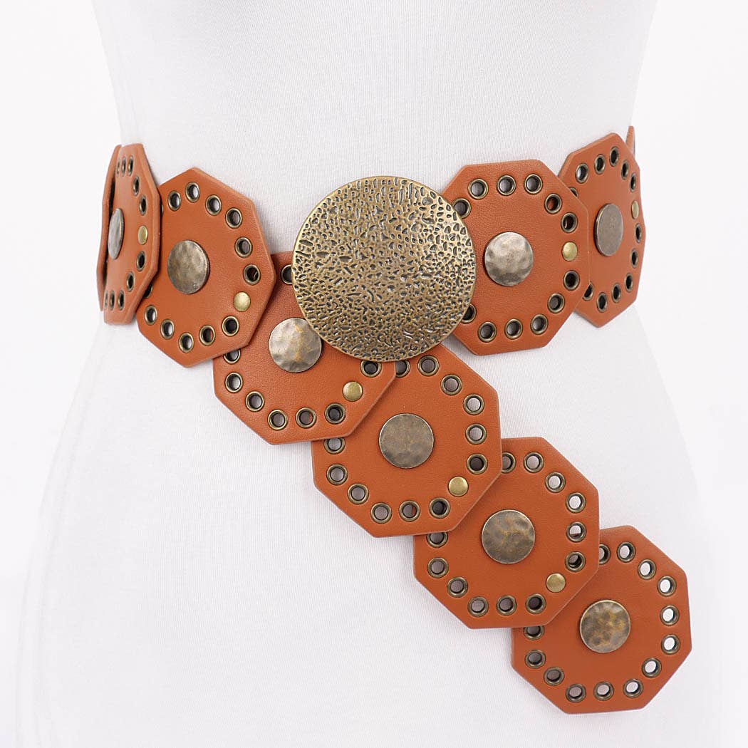 Multi Metal Round PU Vintage Belt PB8817