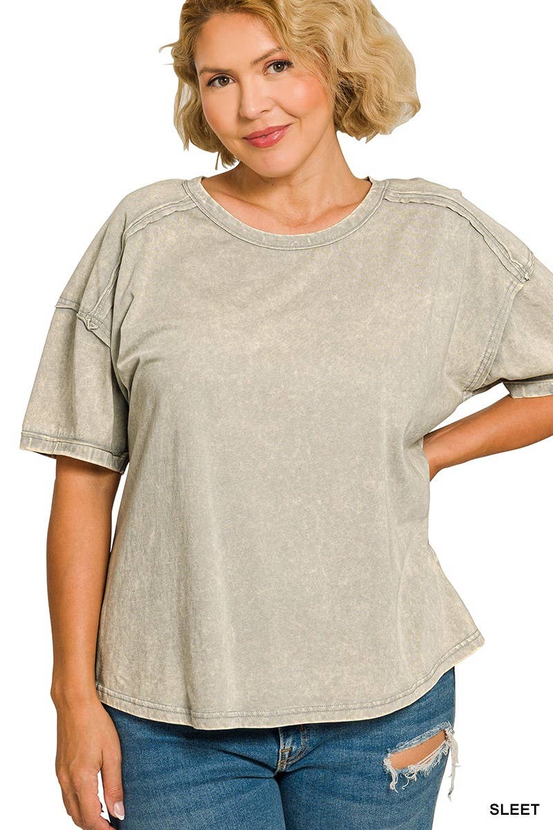 Plus Acid Washed Round Neck T-shirts