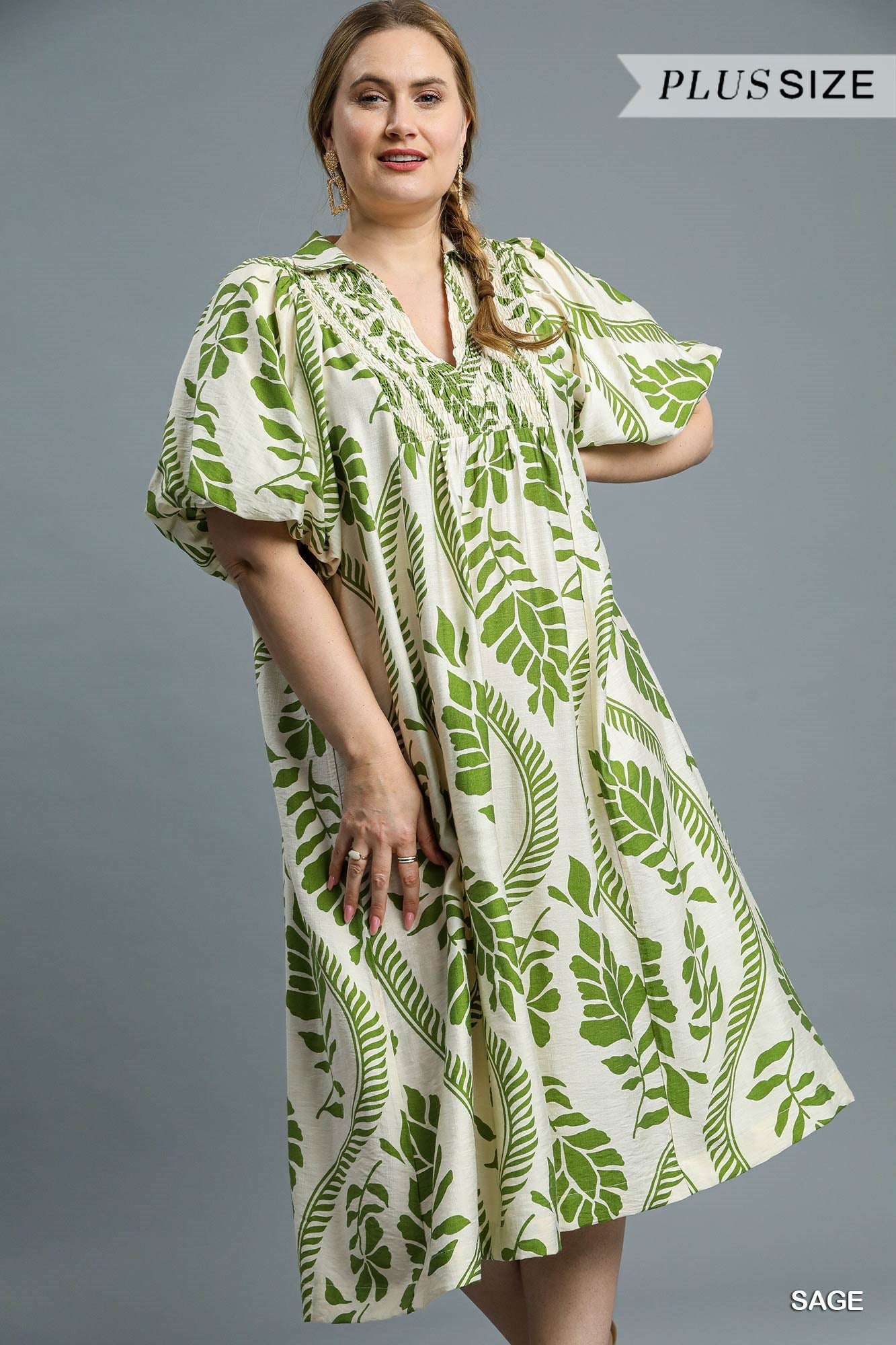 Umgee: Leaf Print Midi Dress