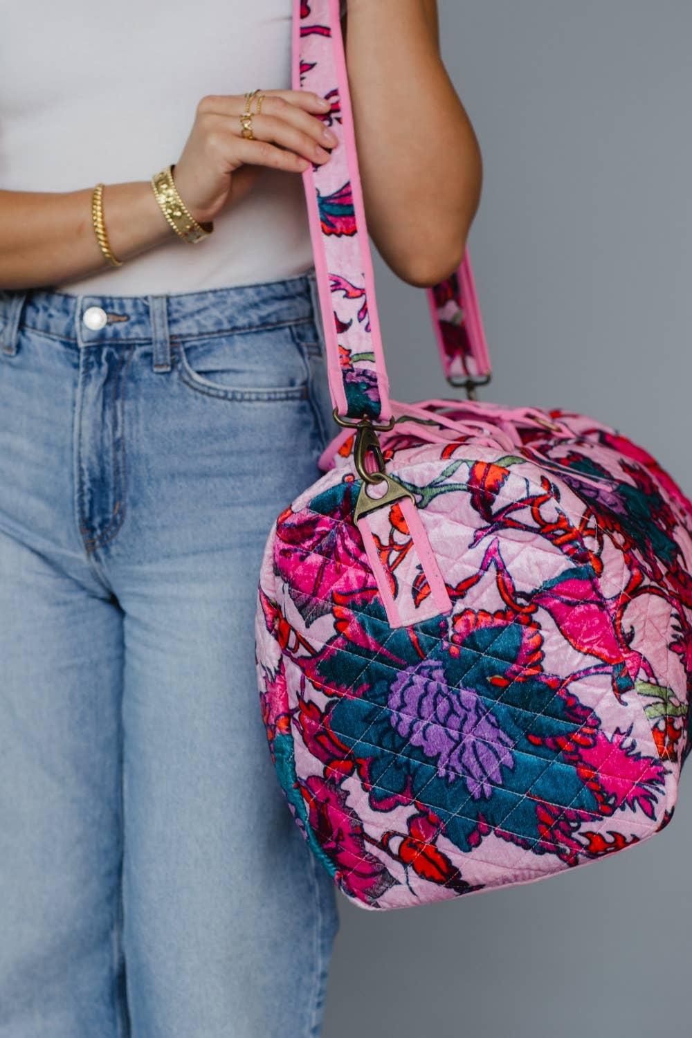 Lt. Pink & Multicolored Floral Duffel