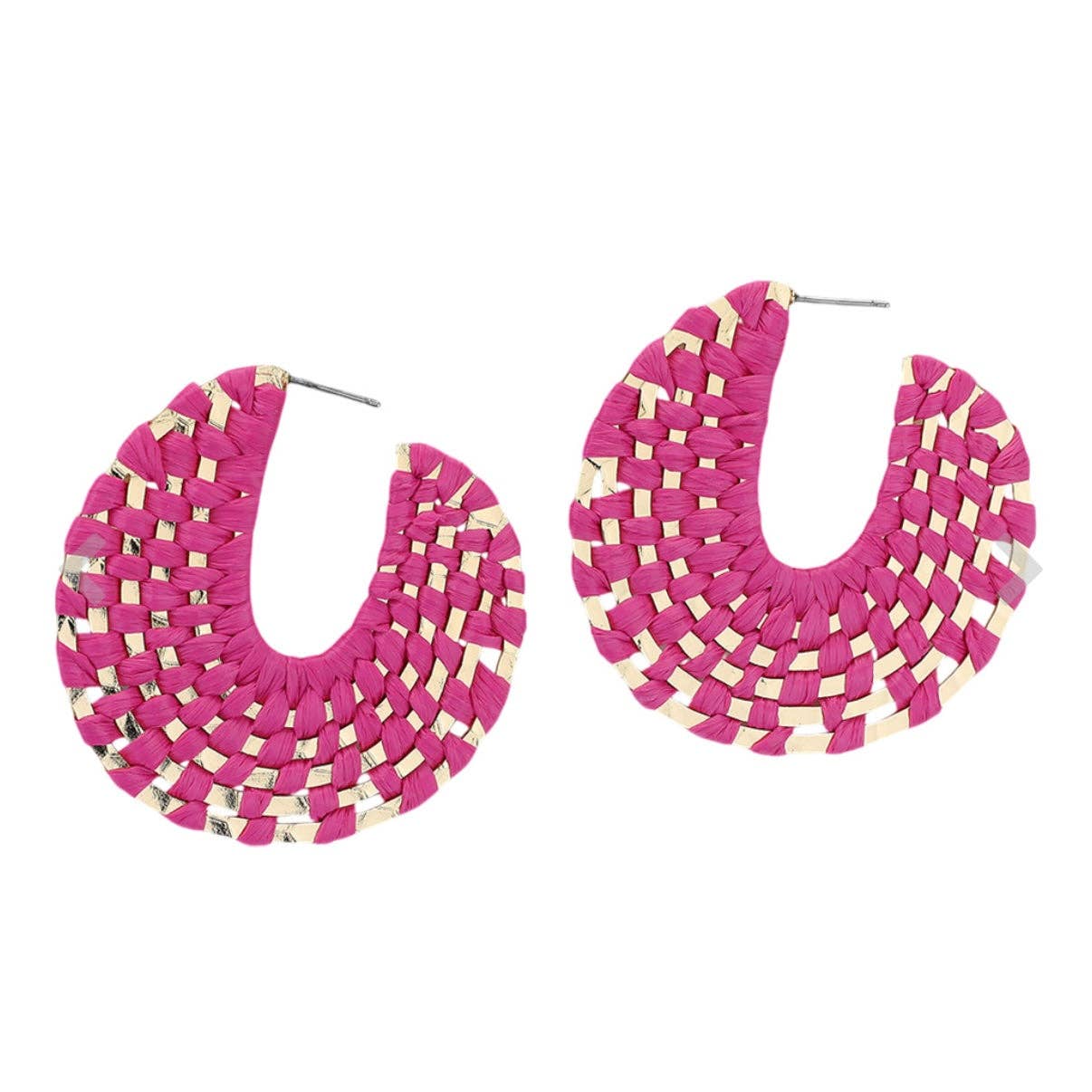 Pierce+Hide Fuchsia + Gold Raffia Wrapped Hoop Earrings