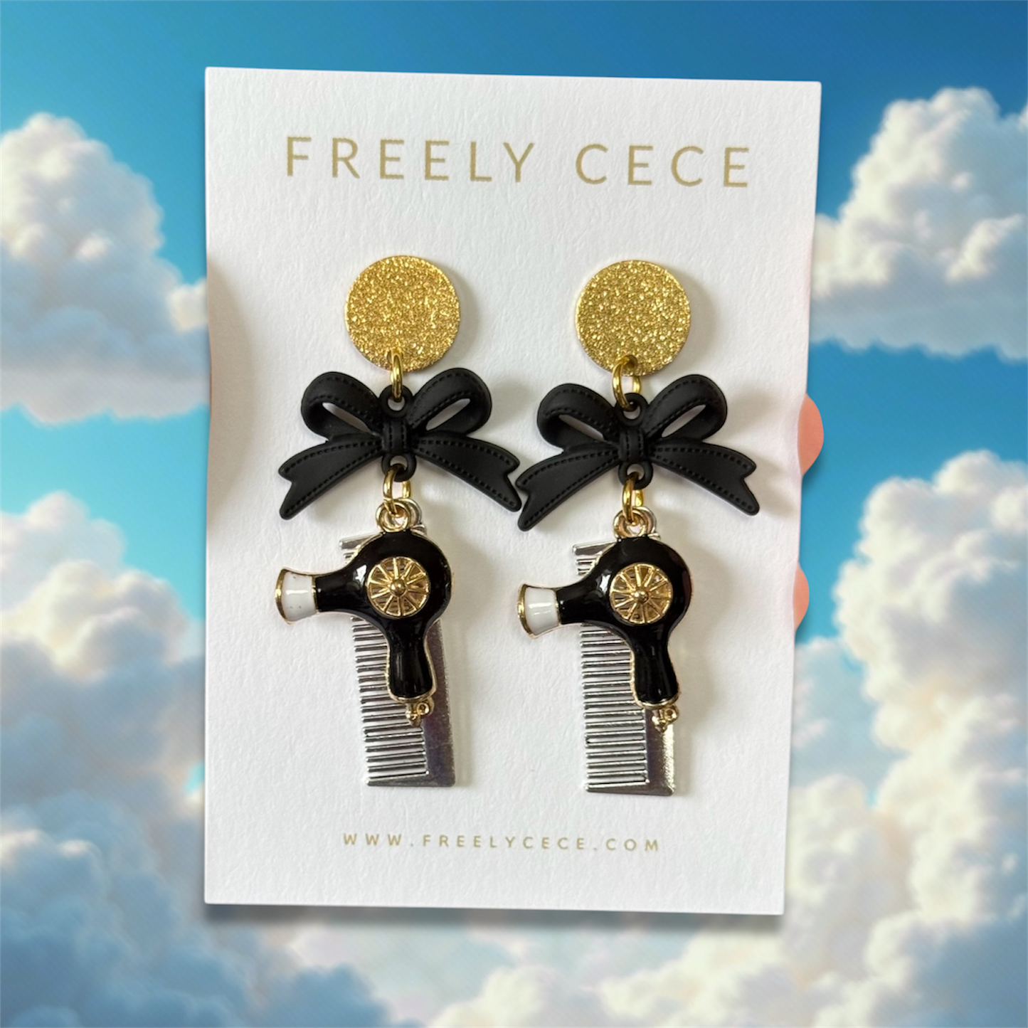 Hair Stylist Bow Scissor Hair Dryer Earrings