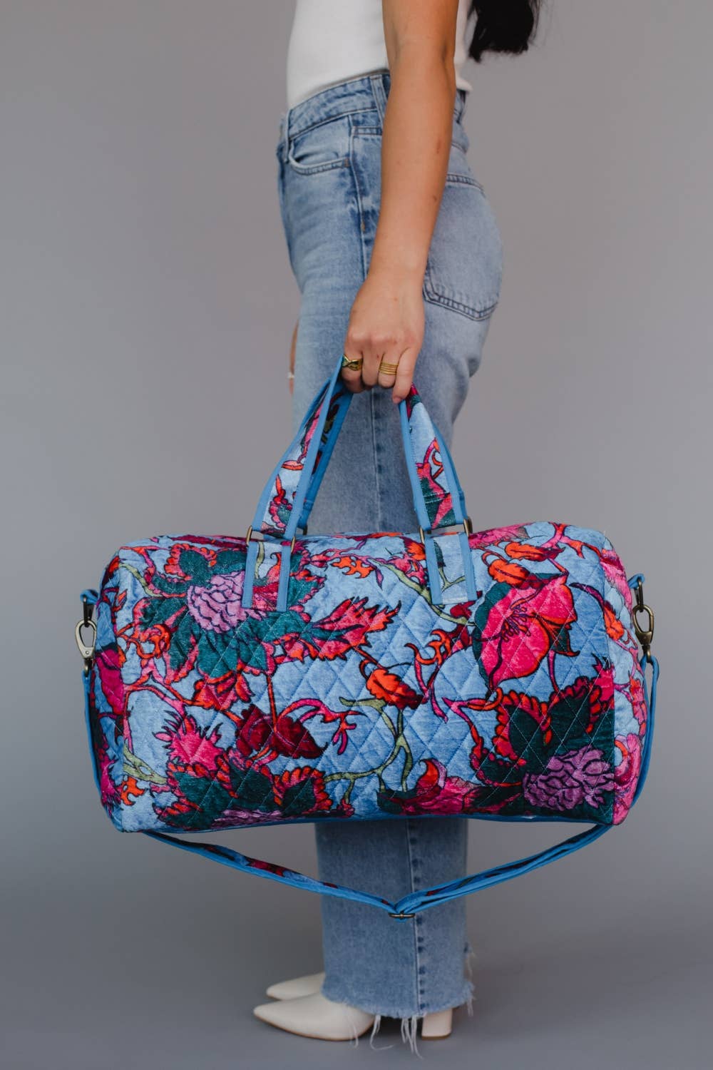 Bright Blue & Multicolored Floral Duffel