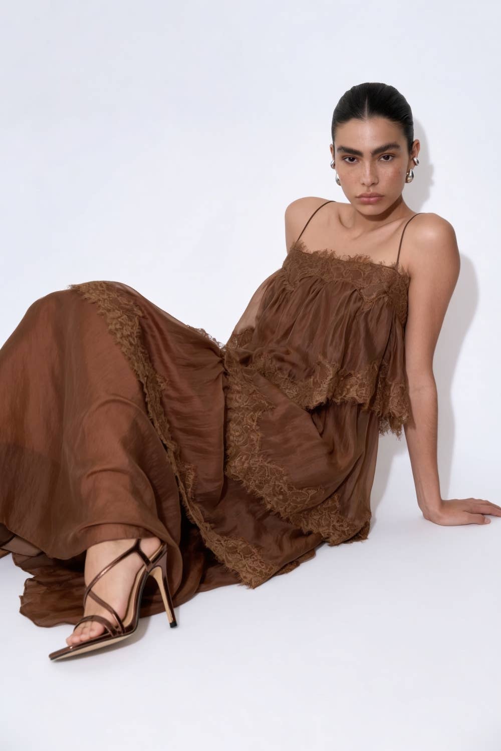 Coco Brown Ruffle Maxi Dress