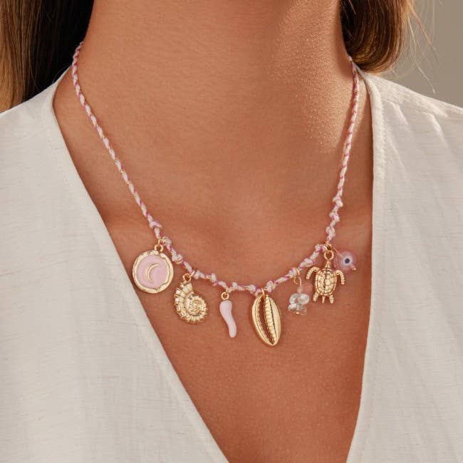 18K STAINLESS STEEL CORDED CHARM NECKLACE | 40NK9554