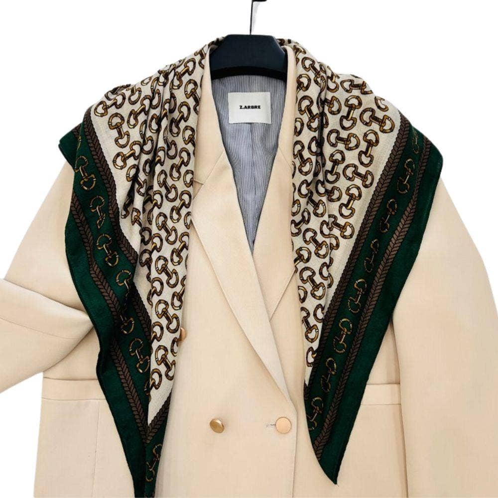 HORSE SHOE BELT CHAIN PATTERN SOFT BANDANA SQUARE NECK SCARF