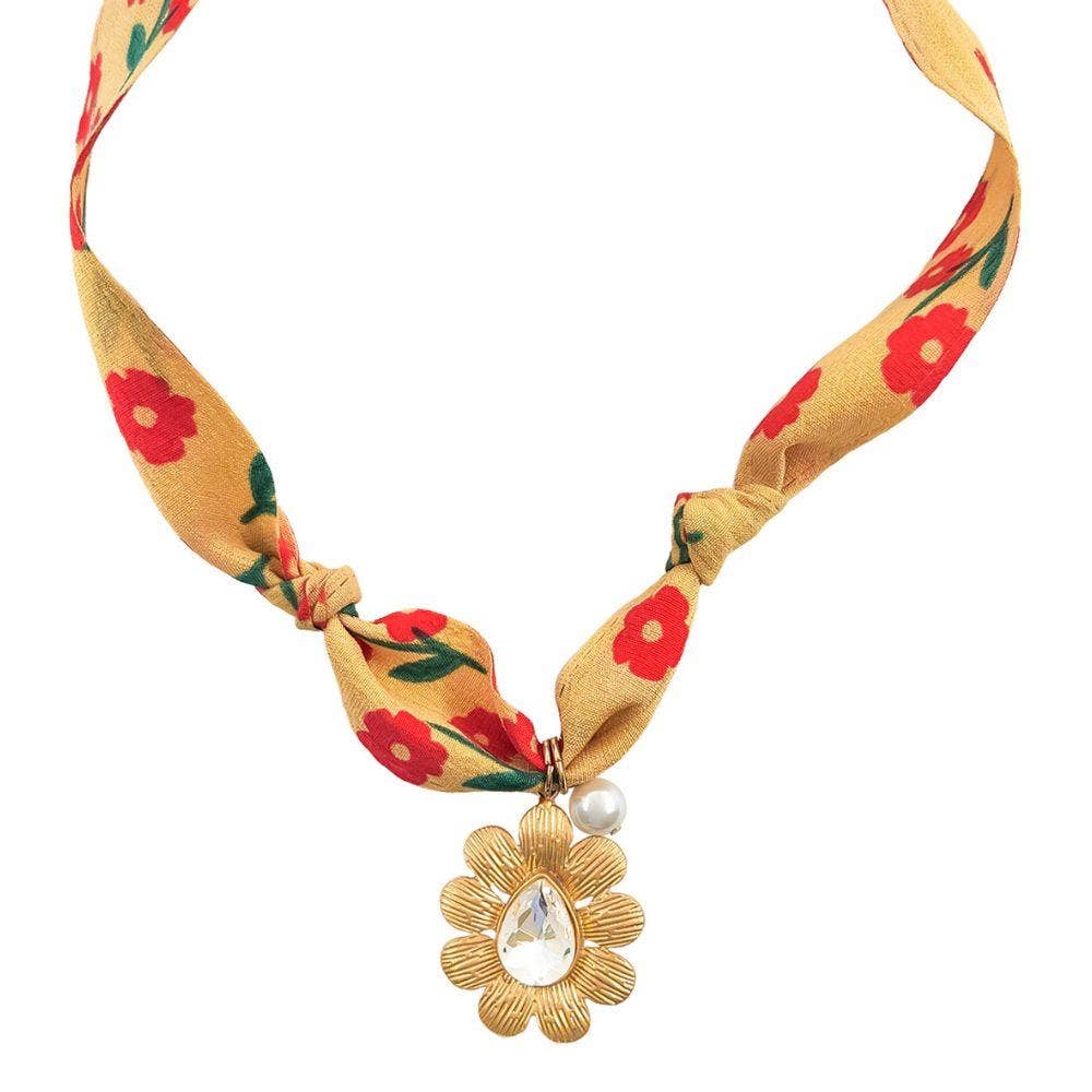 Flower Teardrop Crystal Floral Pattern Scarf Necklace 5