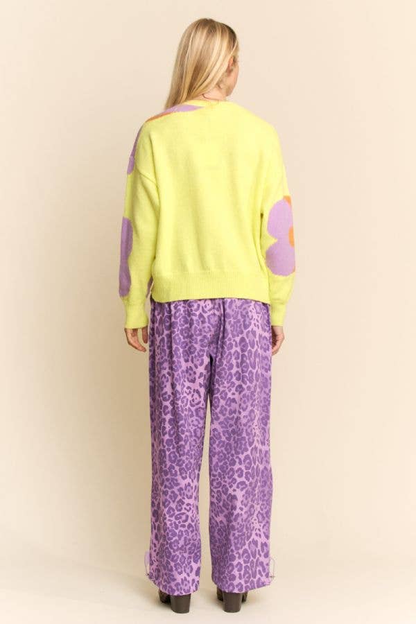 FLORAL ROUND NECK LONG SLEEVE LOOSE FIT SWEATER