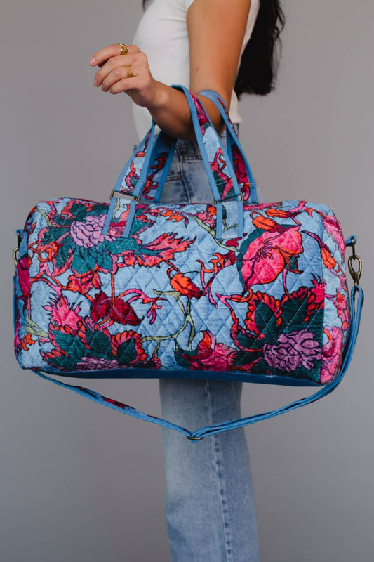 Bright Blue & Multicolored Floral Duffel