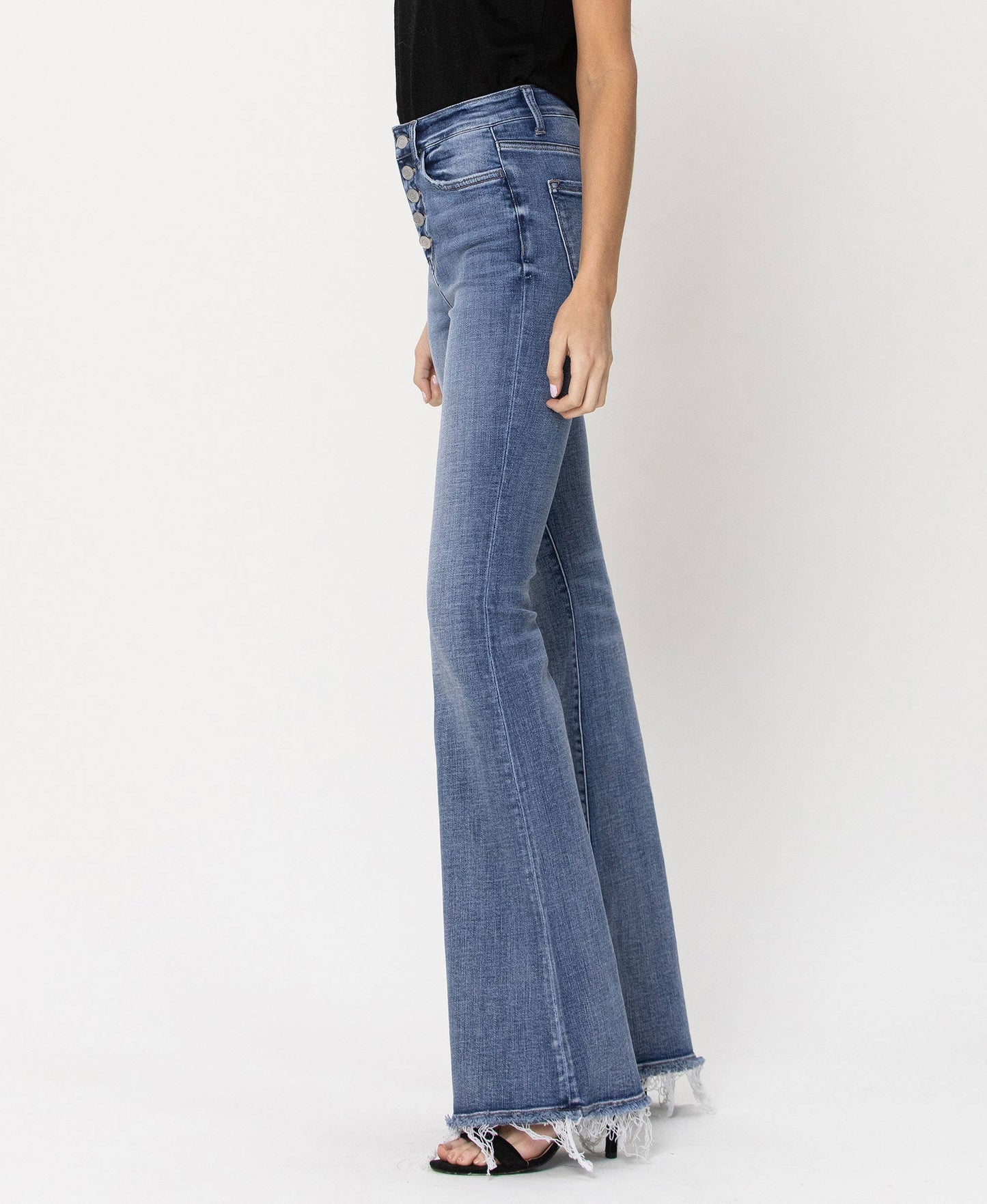 HIGH RISE BUTTON FLY FLARE JEANS F4318