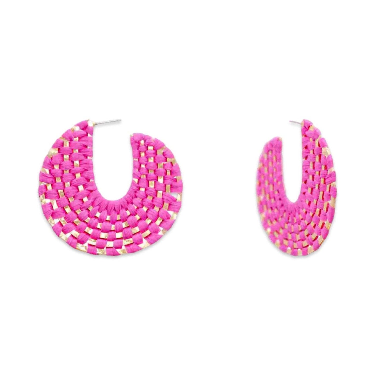 Pierce+Hide Fuchsia + Gold Raffia Wrapped Hoop Earrings