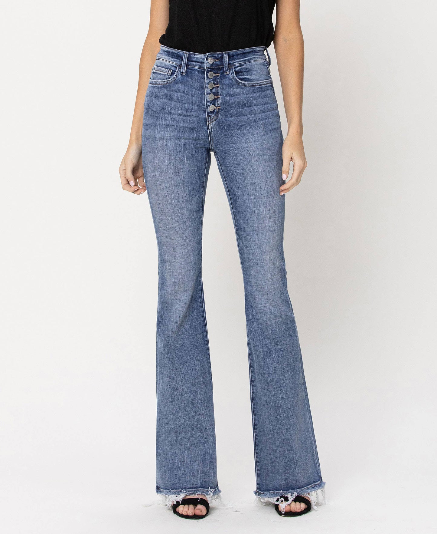 HIGH RISE BUTTON FLY FLARE JEANS F4318