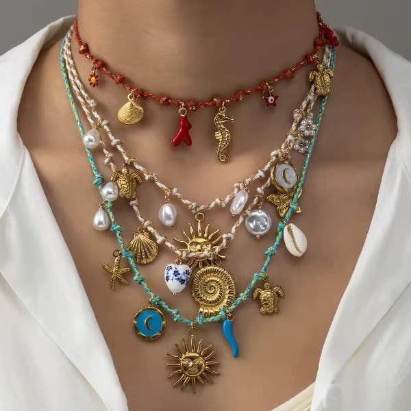 18K STAINLESS STEEL CORDED CHARM NECKLACE | 40NK9554