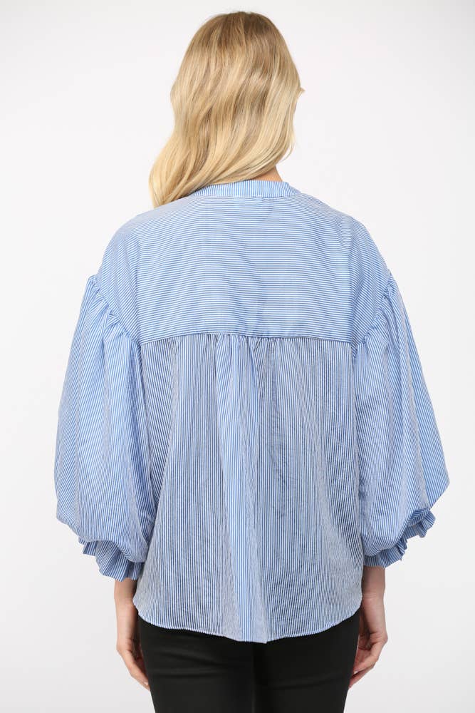 PINSTRIPE VOLUMINOUS BUBBLE SLV BLOUSE FT21230