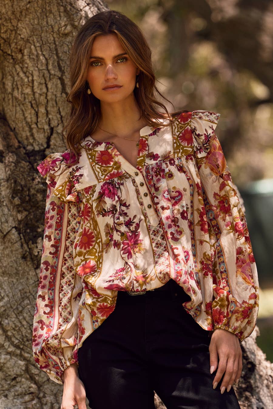 Floral Printed Peasant Blouse