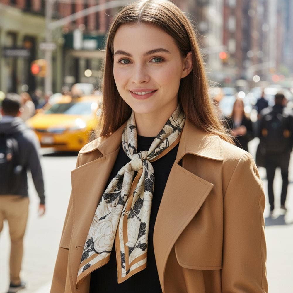 ABSTRACT FLORAL PRINT SILKY BANDANA SQUARE NECK SCARF