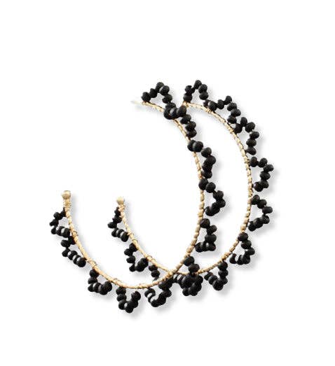 Pierce+Hide Black Wood Beaded Hoop Earrings