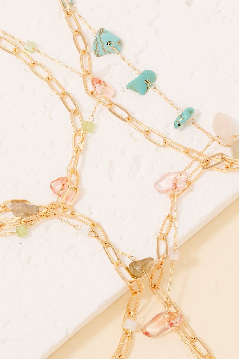 Pebble Stones And Faceted Beads Layered Chain Necklace