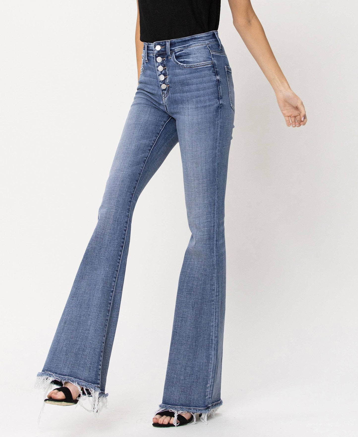 HIGH RISE BUTTON FLY FLARE JEANS F4318