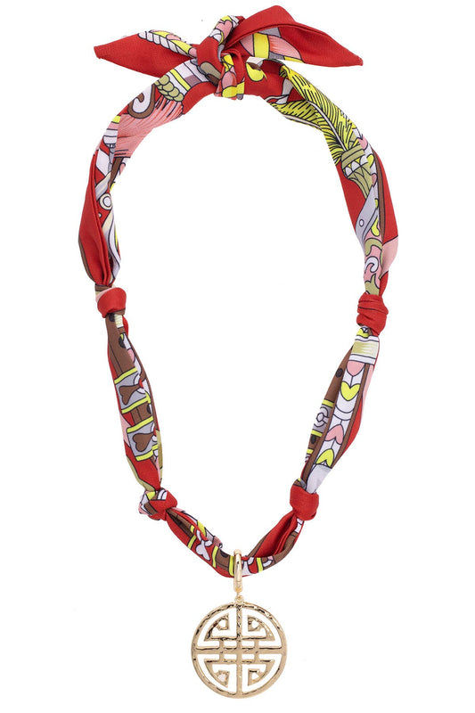 Cora Greek Keys Scarf Necklace