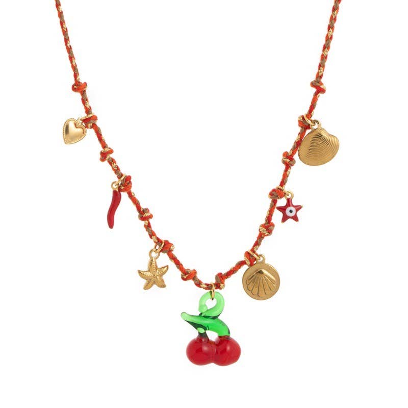 18K STAINLESS STEEL CORDED CHARM NECKLACE | 40NK9554