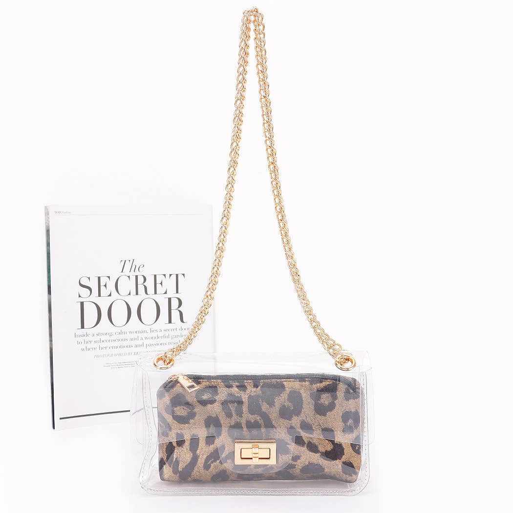 Transparent Chain Bag with Leopard Pouch