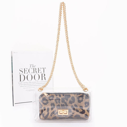 Transparent Chain Bag with Leopard Pouch