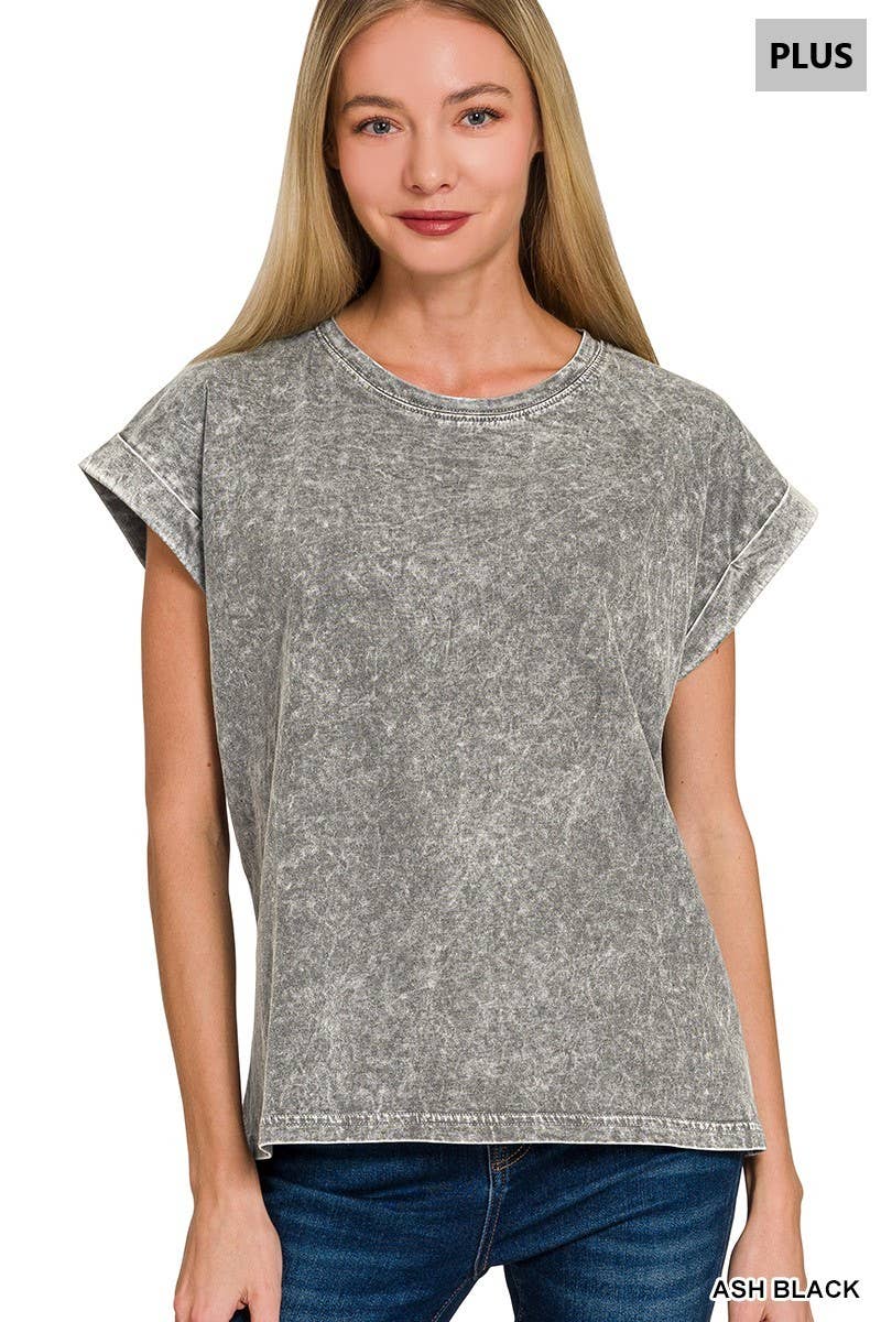 Plus Halo Washed Cuffed Short Sleeve Tee