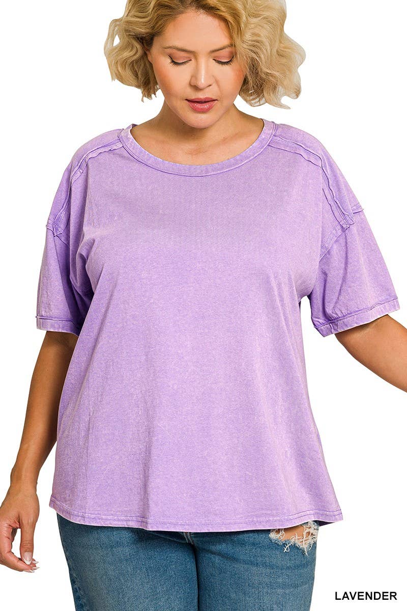 Plus Acid Washed Round Neck T-shirts