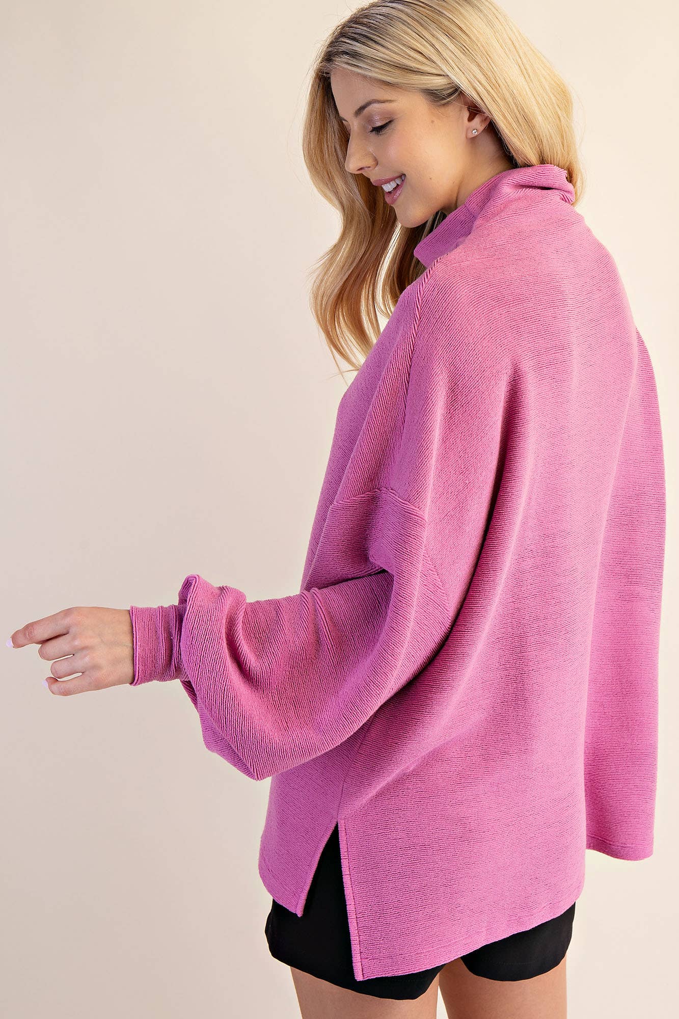 Mock Neck Balloon Sleeve Knit Top