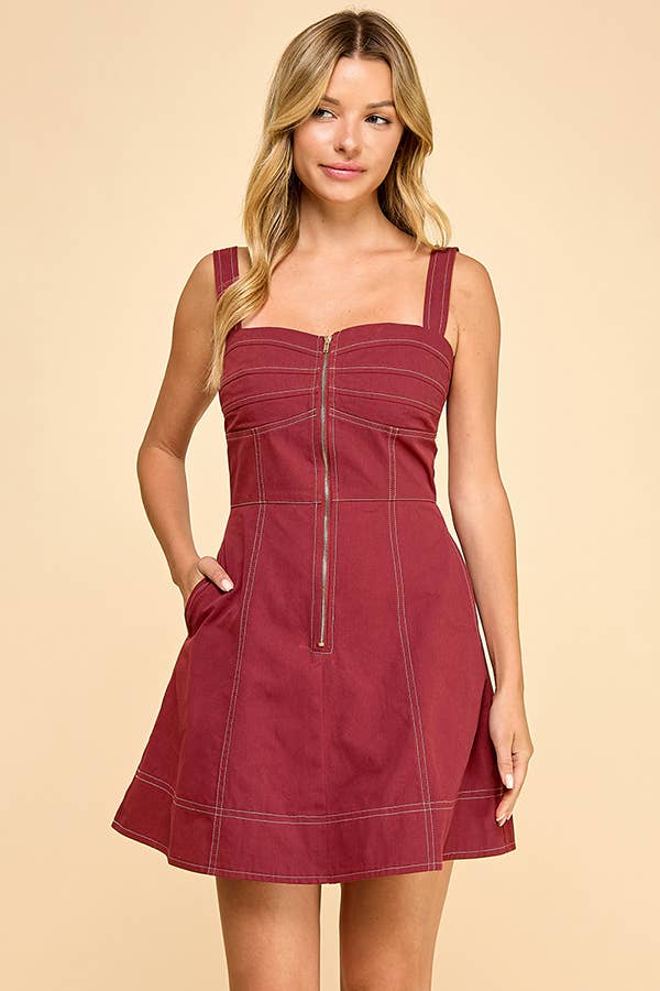 Pleated bust A-line mini dress