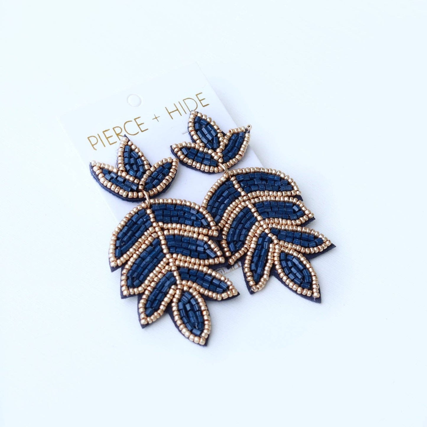 Pierce+Hide Custom Navy Beaded Fleur De Lis Earring