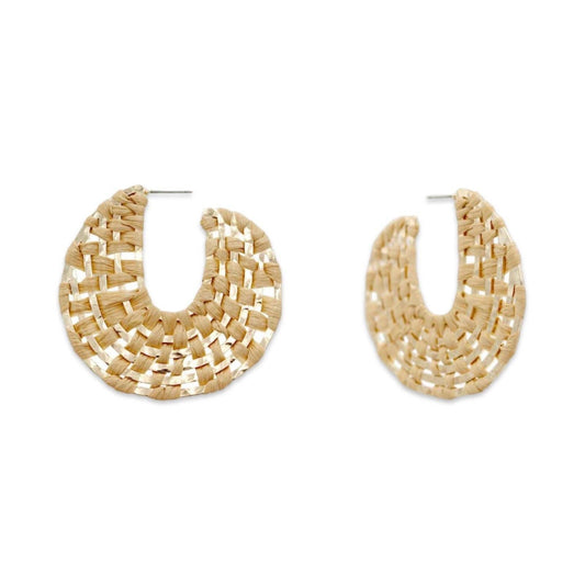 Pierce+Hide Natural + Gold Raffia Wrapped Hoop Earrings
