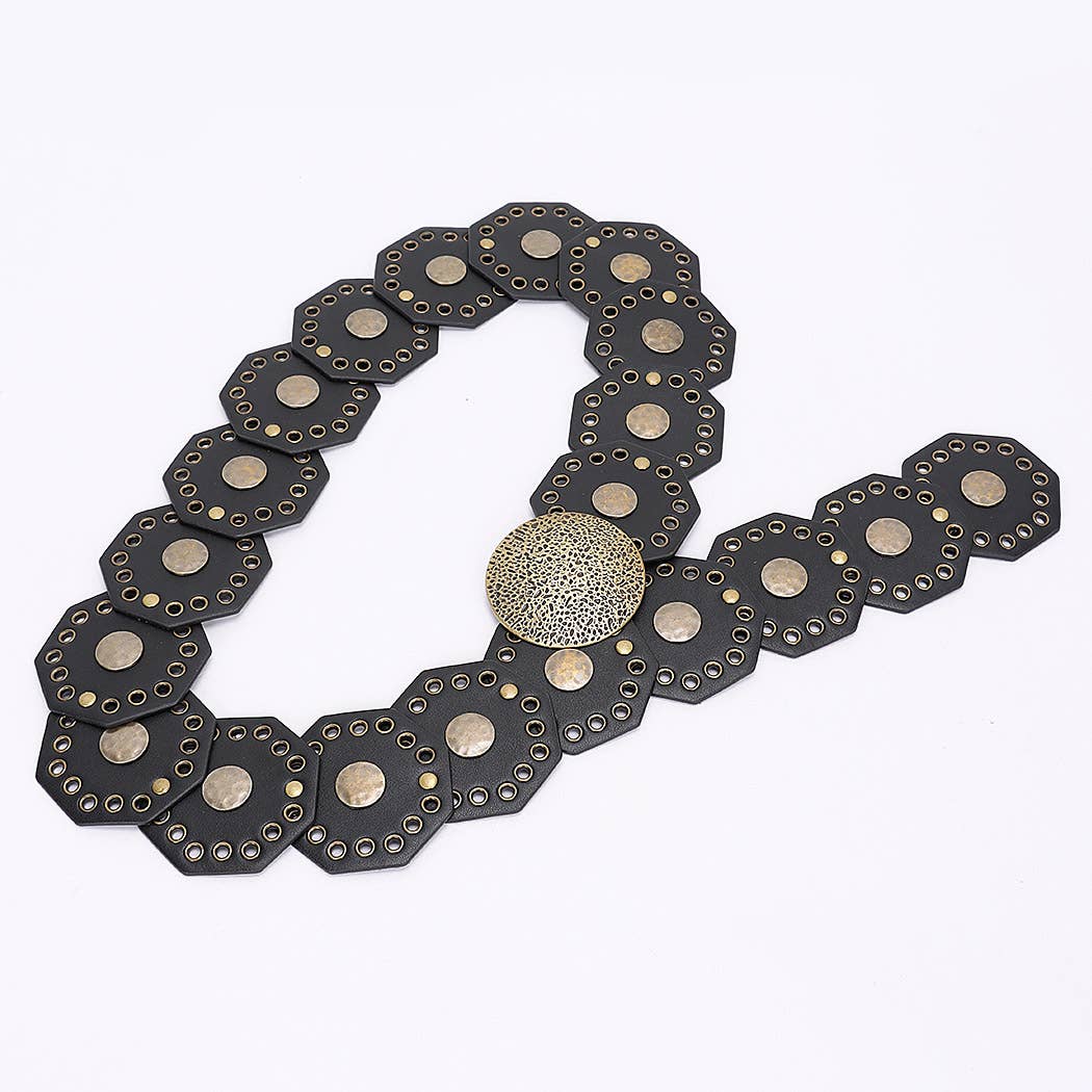 Multi Metal Round PU Vintage Belt  PB8817
