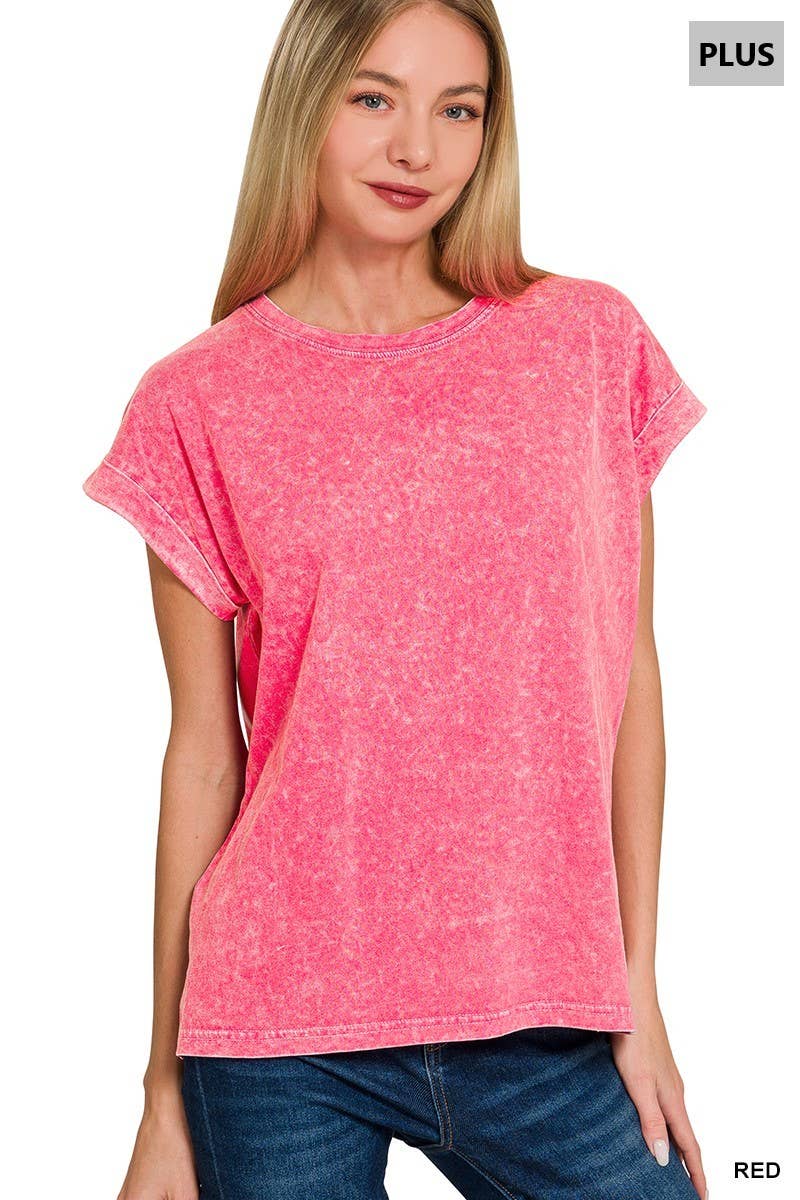 Plus Halo Washed Cuffed Short Sleeve Tee