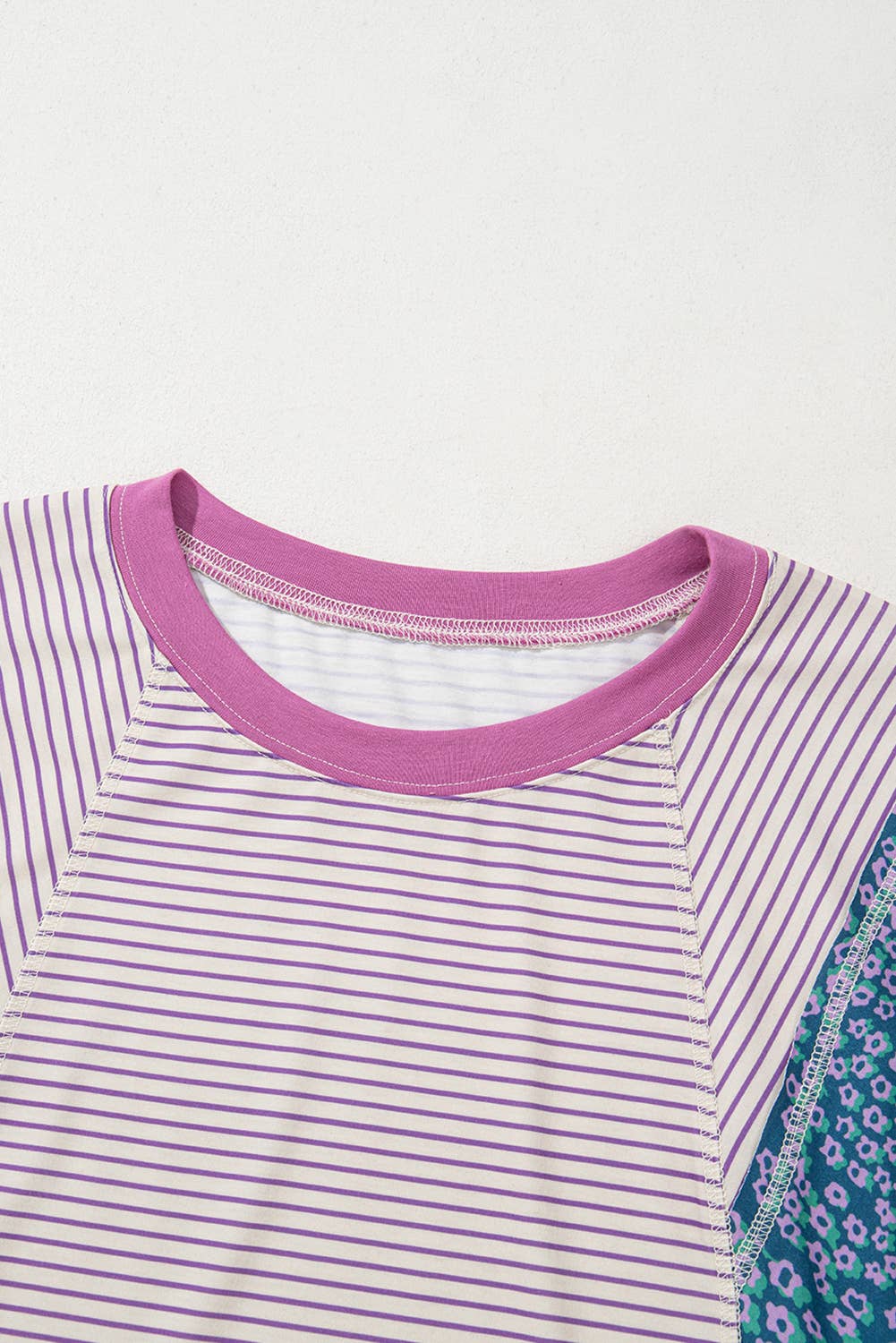 Stripe Floral Raw Edge Patchwork Top