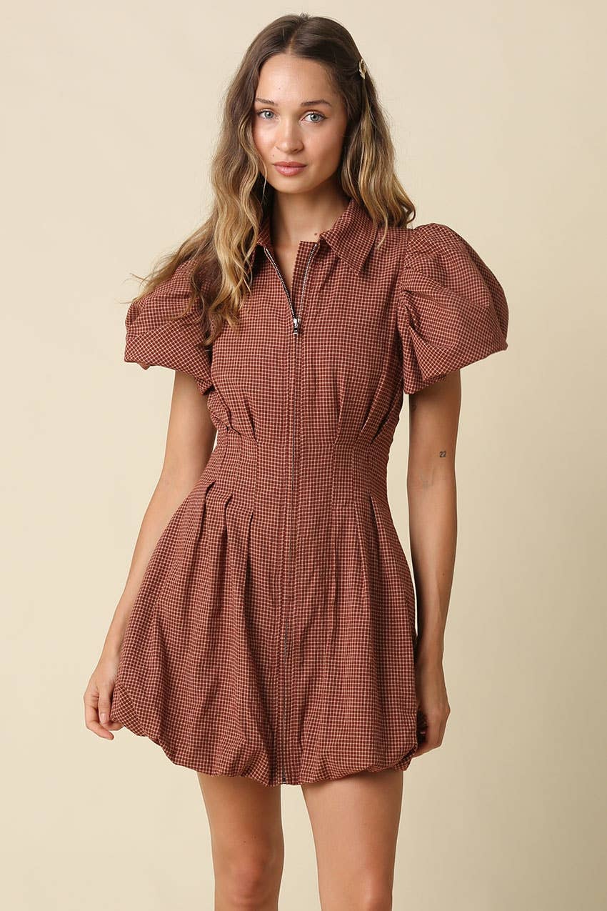 Janey Gingham Bubble Mini Dress
