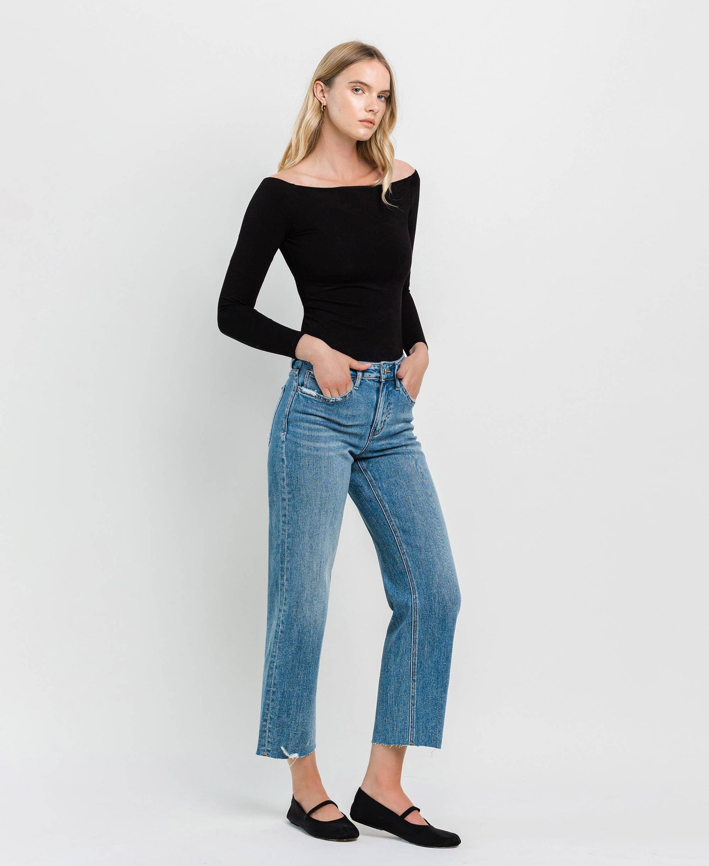 HIGH RISE CROP SLIM WIDE JEANS F5586