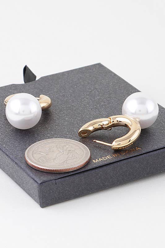 Shiny Pearl Drop Hoop Earrings SB19034