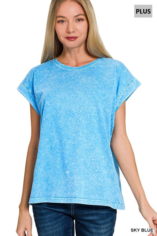 Plus Halo Washed Cuffed Short Sleeve Tee
