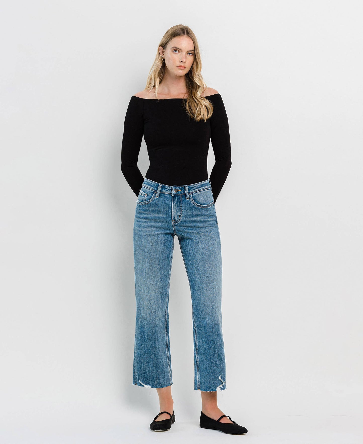 HIGH RISE CROP SLIM WIDE JEANS F5586