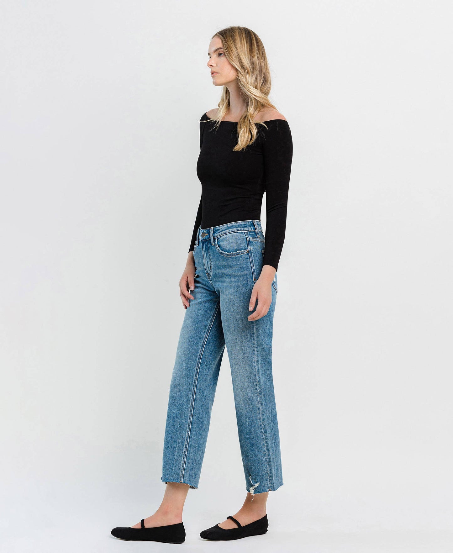 HIGH RISE CROP SLIM WIDE JEANS F5586