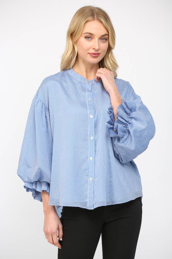PINSTRIPE VOLUMINOUS BUBBLE SLV BLOUSE FT21230
